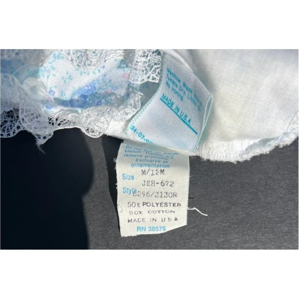 Vintage Toddletime JCPenney Blue Floral Lace Pinafore Apron Dress Size 1 12M USA